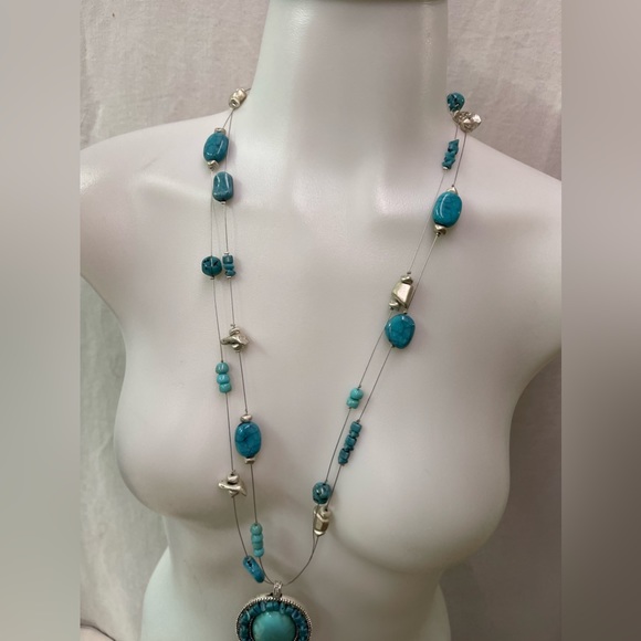 NWT! Chicos Turquoise and silver long necklace - Picture 5 of 8